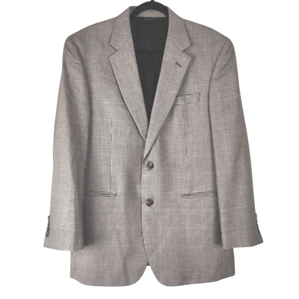 Jos A Bank Houndstooth‎ Silk Wool Jacket Sz 42R Blazer Sport Coat Workwear